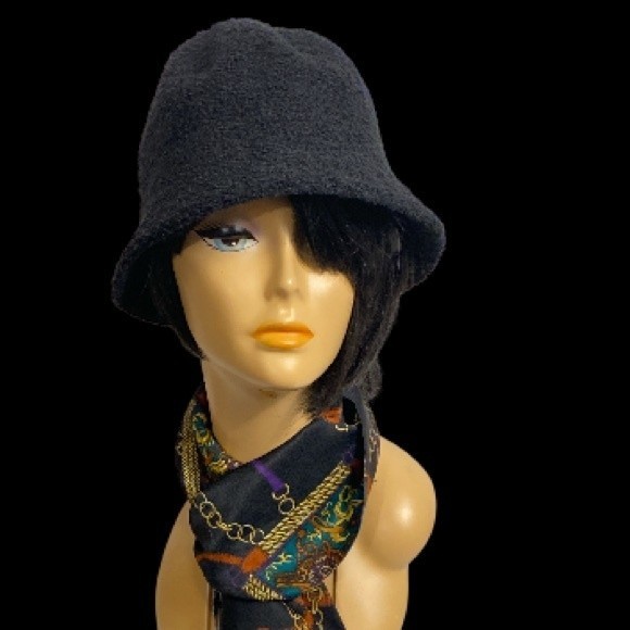 Bucket Hat Black Wool Blend Soft Textured Size OS unisex - Picture 7 of 10